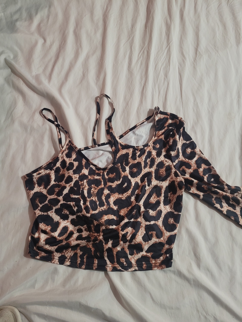 Leopard Print One-Shoulder Crop Top - Black & Tan